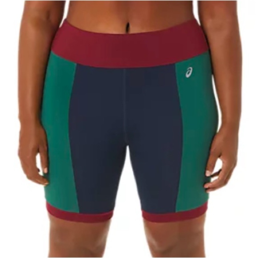 Asics Women’s new strong repurposed biker short workout bottom navy green 2XL